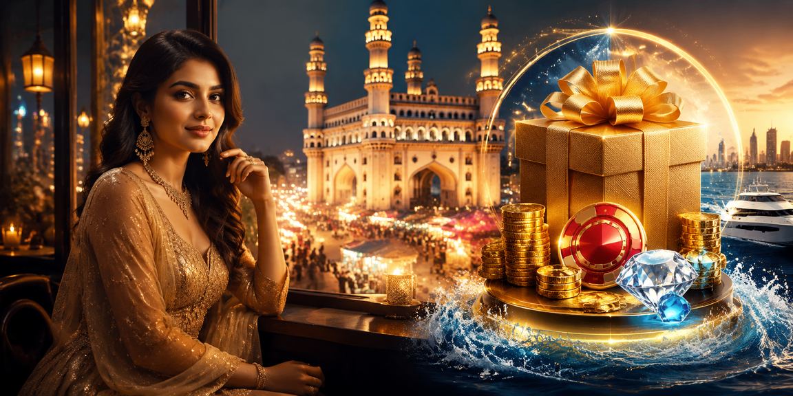 Hyderabad Charminar at night with casino and Bollywood theme